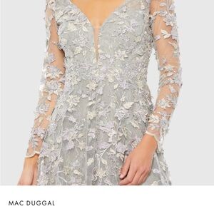 Mac Duggal Floral Lace Dress in Silver